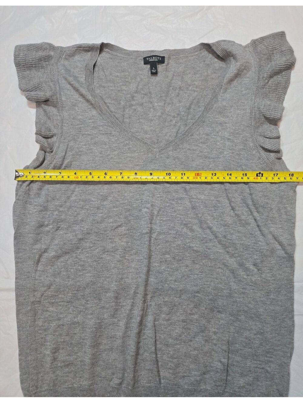 Talbots Women's L Gray Wool Blend Sleeveless Ruffle Shoulder Sweater Top - Picture 3 of 5